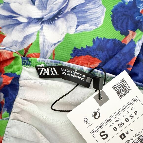 ZARA Floral Asymmetrical Bodysuit Blue Small S - Picture 8 of 10